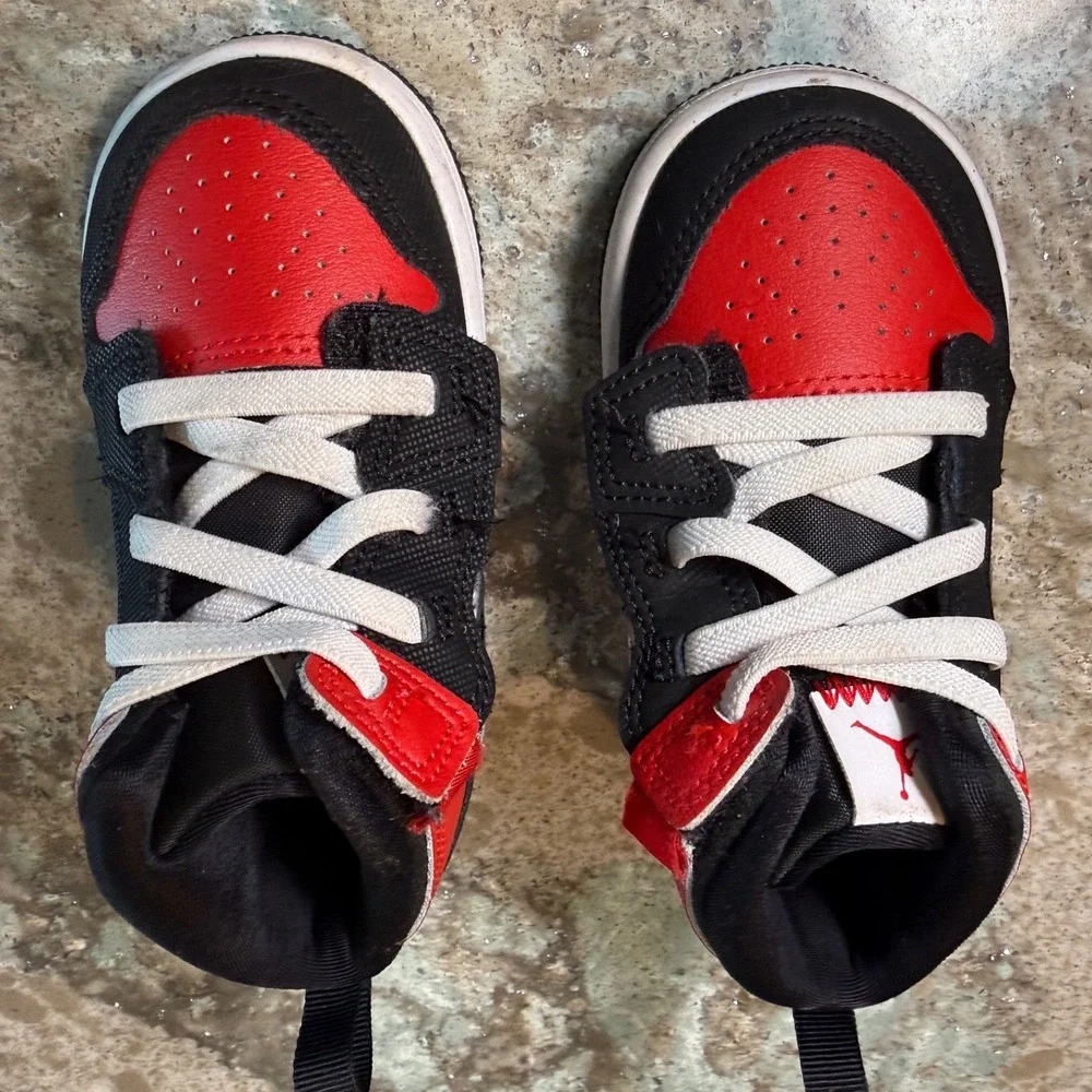 Kids Air Jordan 1 Mid Toddler Shoes Black Red FQ1283 006 Size 6C Sneakers Kicks‎
